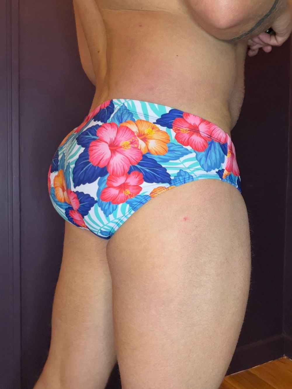 Tropical Floral Swim Briefs size L - Vibrant Pink & Blue Pool Boy